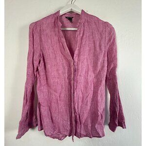 Nic+Zoe Womens Pink Linen Button Down Long Sleeve Shirt Small Casual Lightweight